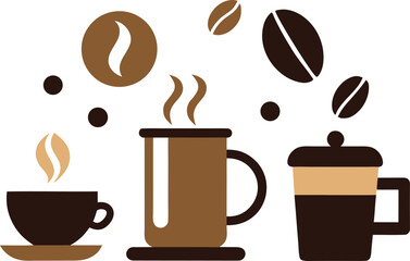Vector illustration of coffee cups and beans national coffee day celebration elements