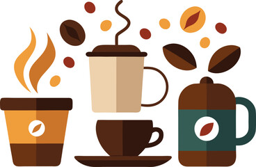 Vector collection of coffee cups and beans celebrate national coffee day illustration