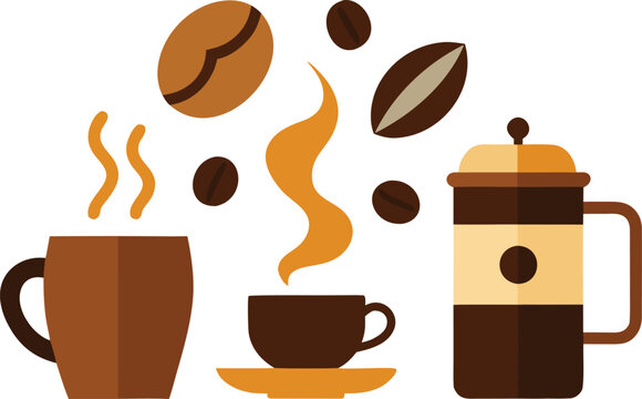 Vector illustration of national coffee day elements with cups and french press art