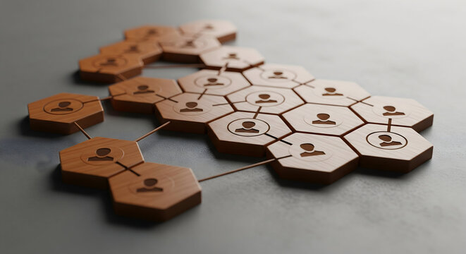 Visualize your network with this engaging wooden diagram showing team connections and organizational structure