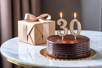 birthday cake with 30 candle. Turning middle age milestone