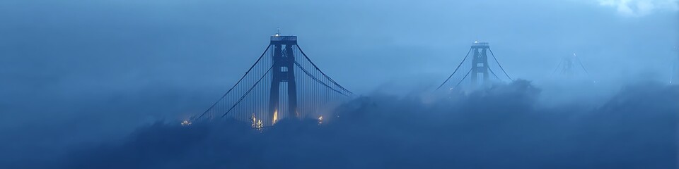Fototapeta premium Midnight blue liquid lettering forming bridges and towers in fog