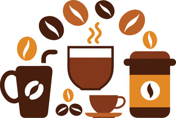 National coffee day vector graphics collection coffee beans cups and mugs illustration