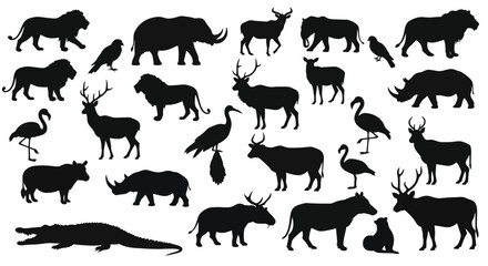 Obraz premium Dynamic Animal Silhouettes Showcase Diverse Wildlife in Nature Illustration