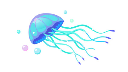 Jellyfish illustration of ocean life with bubbles and tentacles for marine biology and sea creatures