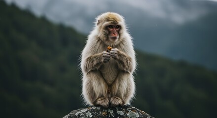 Monkey sitting on rock