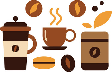 Collection of vector coffee elements for national coffee day celebrations