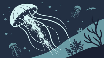 Jellyfish illustration vector art design graphic ocean sea underwater marine life aquatic animal nature drawing