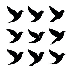 Seamless Pattern of Flying Birds Silhouette on White Background