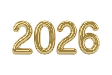 2026 golden bold letters symbol 3d-illustration isolated on transparent background. Festive Golden 2026 New Year Numbers