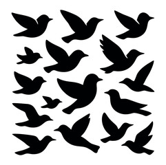 Seamless Pattern of Flying Birds Silhouette on White Background