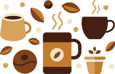 Vector coffee elements collection for national coffee day celebration and cafe promotion