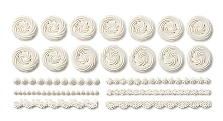 Variety of White Cream Swirls and Decorations | Icing Elements for Cake Decorating, Dessert Presentation and Pastry Designs	