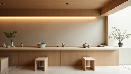 Minimalist Japanese Bar Serene Interior Design with Clean Lines and Natural Wood Elements