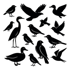 Seamless Pattern of Flying Birds Silhouette on White Background