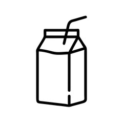 Juice Box Outline Icon with Straw Vector Illustration