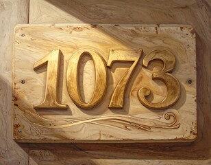 House number sign on a light-colored wooden plaque