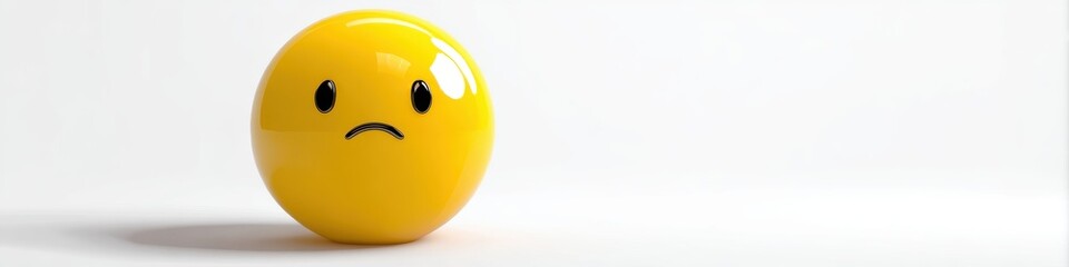 Fototapeta premium Sad Yellow Emoji Ball on White Background with Expression of Unhappiness