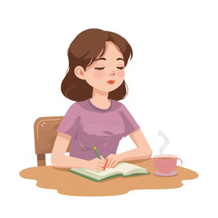 Teen Journaling with Tea – Mindfulness Character Vector