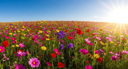 Tranquil Summer Landscape with a Field of Blooming Flowers