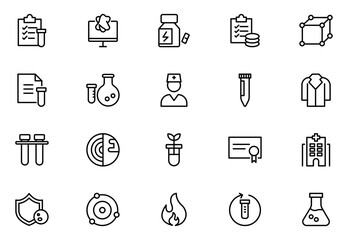 Biotechnology line icons. Includes icons for scientific, innovation, scientist, experiment, microscope, interaction, science. Thin outline icons pack. Vector illustration