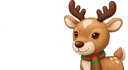 Fototapeta premium Cute reindeer plush toy wearing a festive scarf for Christmas 