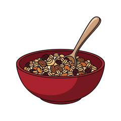 Healthy breakfast bowl with spoon delicious granola cereal mix nutrition food vector