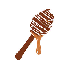 Delicious chocolate dipped ice cream treat drizzled with caramel sauce on stick vector