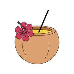 Tropical coconut drink hibiscus flower refreshing beverage summer vacation vector