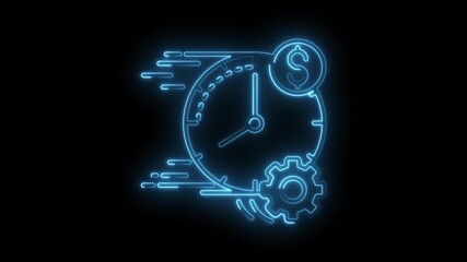 Neon glowing time is money concept clock with dollar and gear animation - Powered by Adobe