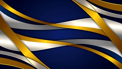 Abstract wavy design with gold and silver accents on navy blue background