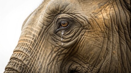 Fototapeta premium Close up of crying elephant eye wildlife animal conservation sadness sorrow pachyderm africa