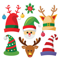 Fototapeta premium Collection of festive christmas hats and reindeer antlers for holiday fun