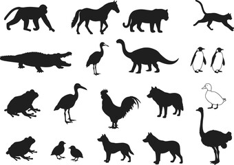 A Diverse Collection of Animal Silhouettes, Featuring Wildlife, Farm Animals, and Birds, Perfect for Educational Resources and Nature-Themed Designs
.
