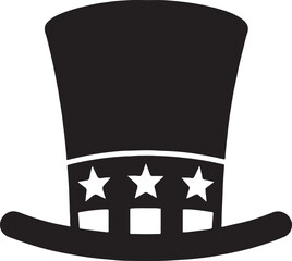 Uncle Sam hat vector, patriotic USA design featuring iconic stars and stripes for celebrations.