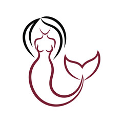 Elegant minimalist mermaid silhouette line art drawing ocean mythical creature fantasy art vector