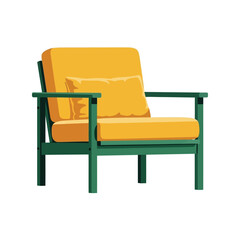 Modern yellow armchair with green frame comfortable outdoor seating for patio or balcony vector