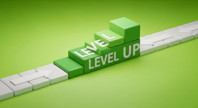 Achieve new heights with dynamic 'Level Up' progress steps symbolizing growth and success