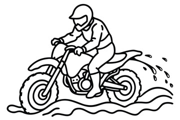 Motocross rider on a dirt bike splashing through water and mud Keywords: motocross, rider, dirt bike, motorcycle, off-road, racing