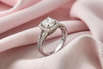Radiant Engagement Ring - Sparkling Diamond on Pink Silk