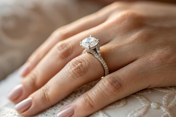 Sparkling Diamond Engagement Ring on Woman's Hand