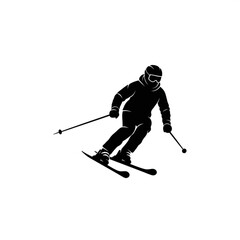 Skiing silhouette of a person descending a slope isolated on white background