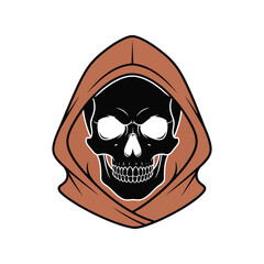 Mysterious grim reaper skull in hooded cloak emblem illustration vector art vector