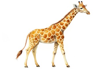 Obraz premium Elegant Giraffe Standing Tall Against a Clean White Background in Full View