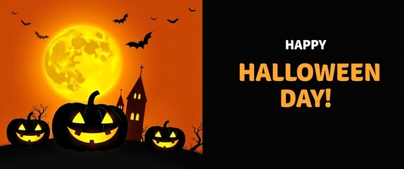Happy Halloween Banner with Pumpkins and Ghosts
