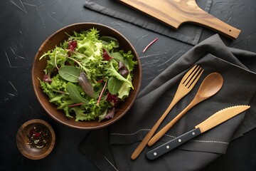 Mixed Greens Salad Recipe - Healthy Eating with Wooden Utensils