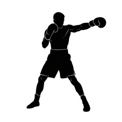 Boxer throwing a punch silhouette isolated on white background