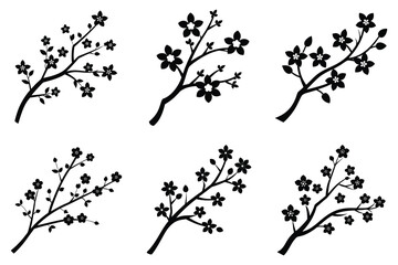 Naklejka premium Delicate Cherry Blossom Branches Floral Icon Set