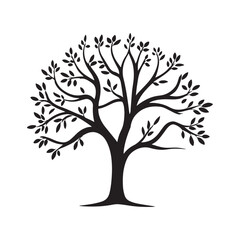 Obraz premium Stylized tree silhouette with lush leaves and elegant branches. Black vector illustration representing growth, nature, and the environment.