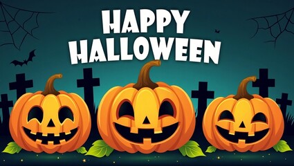 Spooky Halloween Night with Pumpkin and Bats